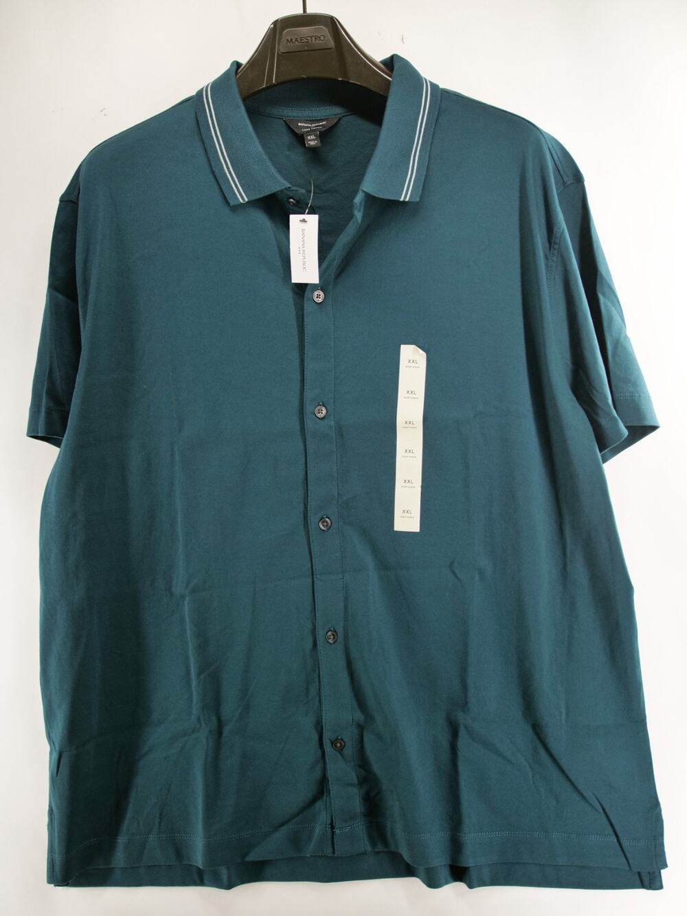 Banana Republic Luxe Touch SS Shirt Men XXL NWT Dark Teal Green Button Up